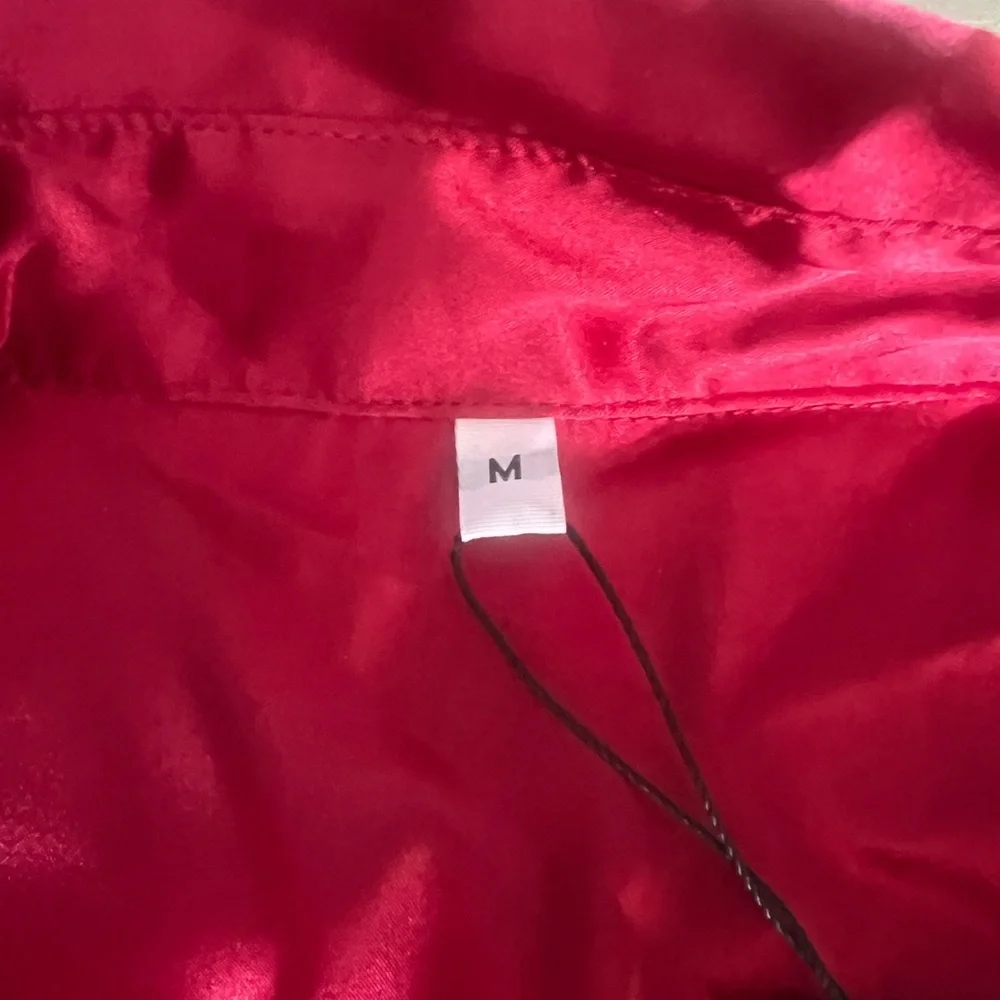 Sleek Red Satin look Button-Up Shirt - Picture 4 of 4